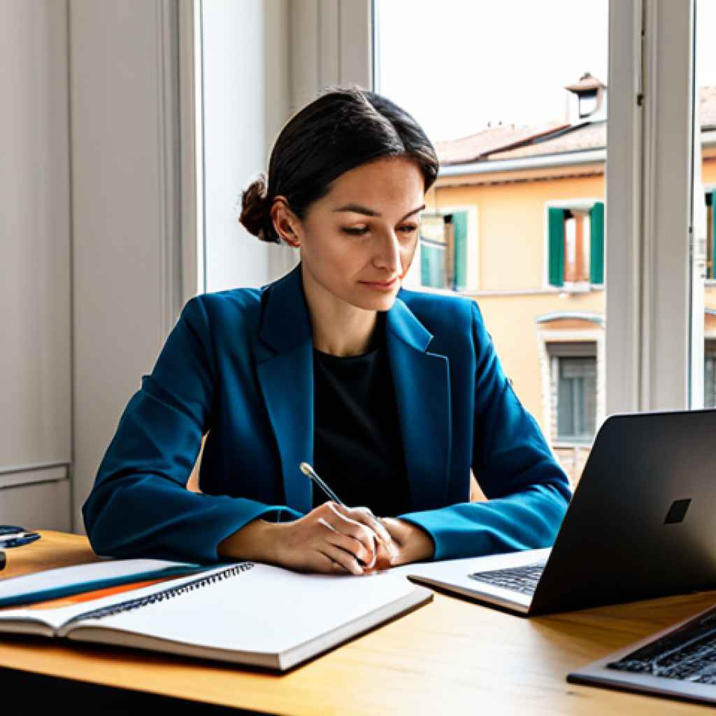 Freelance Designer at Home**

"A fully clothed graphic designer working from a bright, modern home office in Milan. She is wearing stylish, professional attire. Her desk has a laptop, sketchbook, and design tools. Large window overlooking a vibrant Italian city street. The scene conveys focus and creativity. Safe for work, appropriate content, professional, perfect anatomy, natural pose, well-formed hands, proper finger count, natural body proportions, high quality."

**
