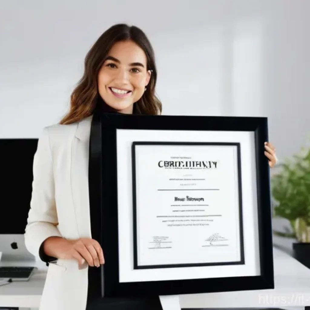 광고디자인 자격증 해외 취득 방법 - **Prompt:** A confident, Italian female designer in her late 20s, with a warm smile, stands in a bri...