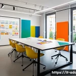 Home 23 광고디자인 직무에서의 자주 실수하는 부분 - A professional advertising agency workspace in Milan, Italy, showcasing a creative team brainstormin...