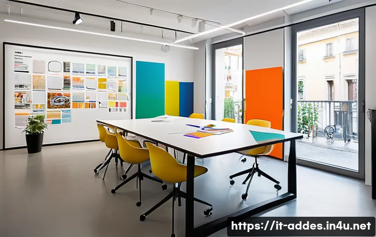 광고디자인 직무에서의 자주 실수하는 부분 - A professional advertising agency workspace in Milan, Italy, showcasing a creative team brainstormin...