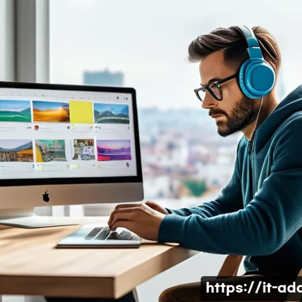 광고디자인 직무에서의 경력 발전 전략 - A modern creative workspace scene showing a professional Italian graphic designer using Adobe XD and...
