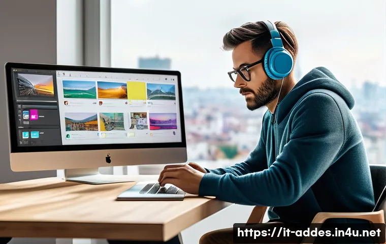 광고디자인 직무에서의 경력 발전 전략 - A modern creative workspace scene showing a professional Italian graphic designer using Adobe XD and...