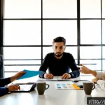 광고디자인 자격증 스터디 그룹 활용법 - Photorealistic advertising design certification study group in a bright Milan coworking studio, four...