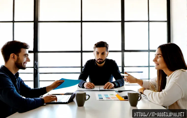 광고디자인 자격증 스터디 그룹 활용법 - Photorealistic advertising design certification study group in a bright Milan coworking studio, four...